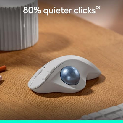 Logitech Ergo M575S Wireless Bluetooth Trackball Mouse- Off-White Blue Ball | Easy thumb control, precise and smooth tracking, Bluetooth and includes Logi Bolt USB receiver, PC Mac compatible - color: White + Blue Ball