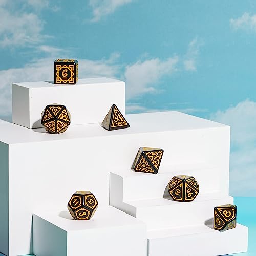 DND Dice Set -D&D Polyhedral Dice (7 Pcs) Druid Dice with Leather Dice Bag for Role Playing Dice Games RPGs(Druid - Black Yellow) - color: Druid - Black Yellow