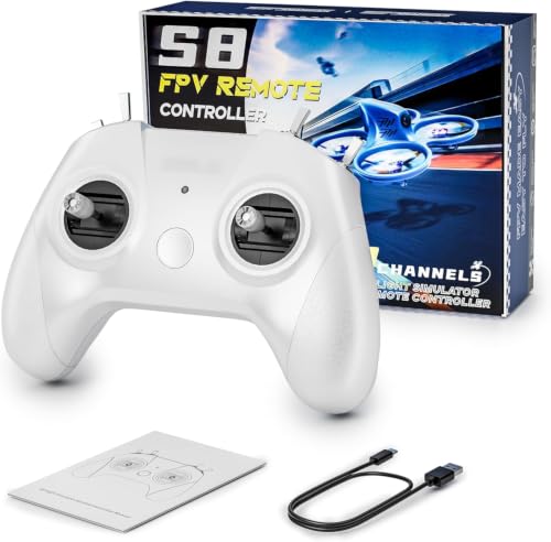FLYDrone S8 FPV Simulator Controller for Windows PC, USB-C Drone Flight Simulator Joystick, 8-Channel Mode 2 RC Training Remote with Non-Centering Throttle for Liftoff/DRL/Uncrashed (White) - color: White