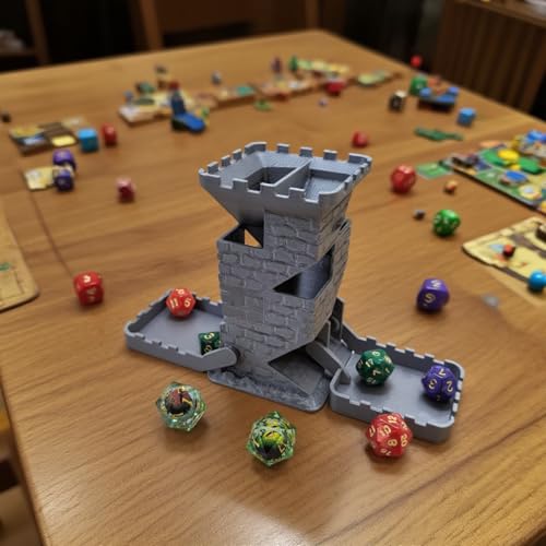 Castle Retro Black Dagger Dice Dice Tower Dungeons and Dragons RPG Tabletop Roleplaying Game Jail D&D (Random 7PCS D20 Dice Set Included) Silver - color: Silver