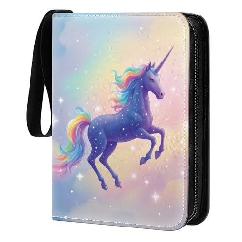 Card Binder 400 Pockets, 50 Sleeves Large Binder Trading Cards Holder 4 Pocket, Storage Organizer, Album Folder Case Protector Collector Gift Pink Star Rainbow Horse - color: Pink Star Rainbow Horse, size: 4 Pocket