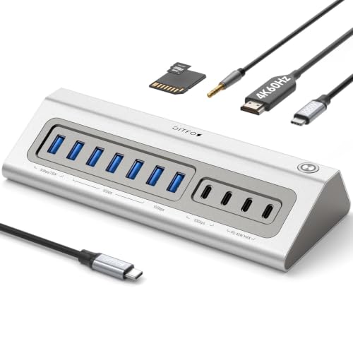 Gitfos Powered USB Hub, 18 in 1 USB C Hub with 4K HDMI, 10Gbps, PD 100W | USB C 45W Charge, SD/TF, Audio, Smart Button,65W Adapter,Aluminum USB Hub for Laptop,Mac,Mac Mini, iMac, iPhone 17/16, iPad - size: 18 IN 1