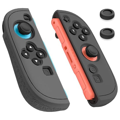 Switch 2 Controller Handle Silicone Case, Frosted Switch 2 2025 Protective Cover for Left and Right Grip Controller and 2 Thump Caps, [2 Pieces] Soft Replacement Shell - Black - color: Black-Black