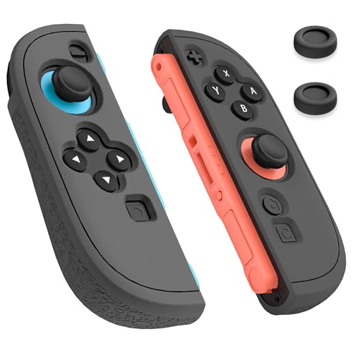 Switch 2 Controller Handle Silicone Case, Frosted Switch 2 2025 Protective Cover for Left and Right Grip Controller and 2 Thump Caps, [2 Pieces] Soft Replacement Shell - Black - color: Black-Black