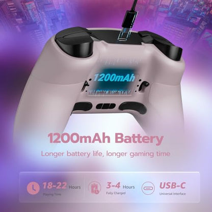 ISHAKO Wireless Gaming Controller – 1000Hz Polling, 1200mAh Battery PC Controller, Back Buttons, Hall effect Joystick, Hall Triggers, 3-Mode Triggers 2.4G&Bluetooth Controller for PC/Steam/iPhone/Android/Switch -Metallic Berry Powder - color: Metallic Ber