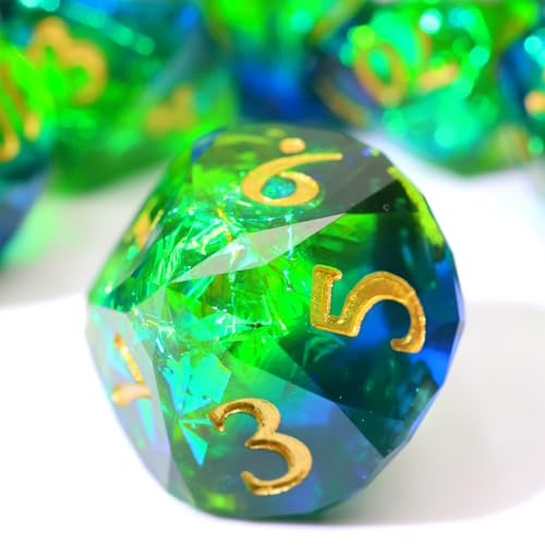 XENOLUX Polyhedral DND Dice Set, Bubble-Free Well-Balanced Sharp Edge Resin Dice, Diamond Cut Blue Green Iridescent Role Playing Accessories for Dungeons and Dragons with Metal Case - Mixed1 - color: Rd-mixed 1