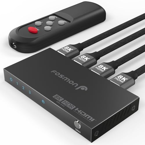 Fosmon 3-Port HDMI 8K Switch with Remote, Support 8K@60Hz 4K@120Hz HDR10+ HDCP 2.3 High Speed 48Gbps 3 in 1 Out Auto-Switching 3x1 HDMI 2.1 Switcher Splitter Hub Compatible with PS5, Xbox X, Apple TV - style: 8K HDMI Switch 3 In 1 Out