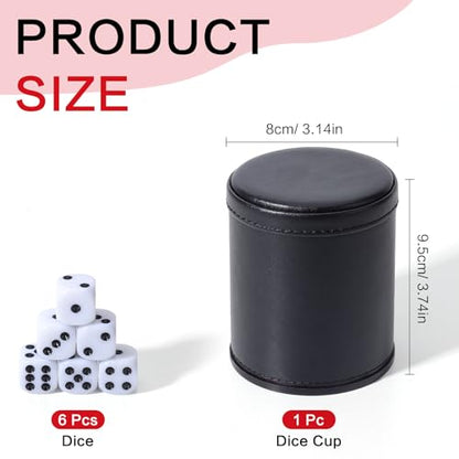 Felt Lined PU Leather Dice Cup Set with 6 Dot Dices (Black, Pack of 1) - color: Black