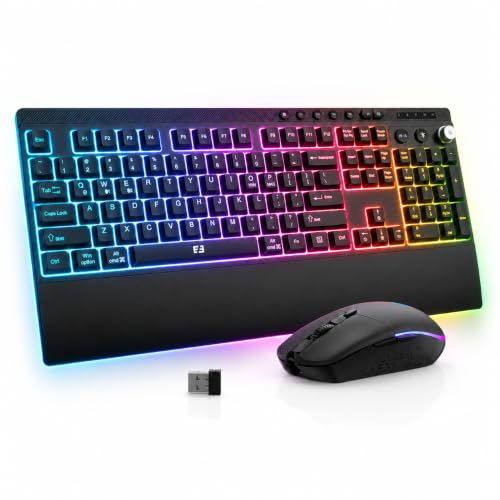 seenda Wireless Gaming Keyboard and Mouse, RGB Backlit & Web Customizable | Multi-Device Connection, Programmable, Full Size Rechargeable Keyboard with Wrist Rest & 7200 DPI Mouse for PC/Mac/Laptop