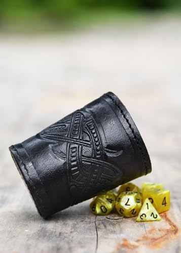 Ulfberth - Viking dice Cup with Embossed Motif - Genuine Leather - Medieval Leather Cup with Engraving (Jelling Style, Black) - color: Jelling, Black