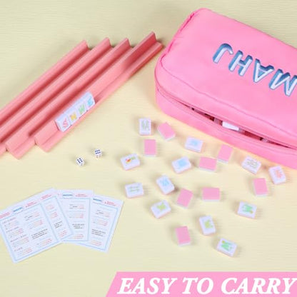 Soulchen Mini American Mahjong Tile Set Include 160 0.8 Inch Mahjong Tiles 2 Dice 4 Wooden Rulers 1 Accessory Bag 4 Beginner Rule Cards (Butterfly & Floral) - style: Butterfly & Floral