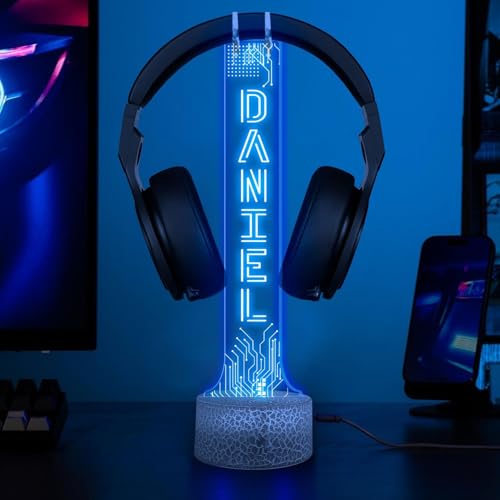 Personalized LED Headphone Holder with RGB Lights, Custom Gamer Desk Organizer, Headset Display Stand for Gaming Setup, Christmas or Birthday Gift for Boyfriend, Teen Gamer or Streamer - color: 01