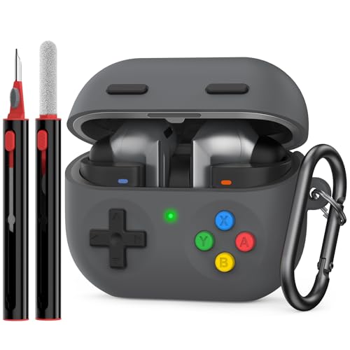 Delidigi Retro Gaming Case Compatible with Samsung Galaxy Buds 3 FE (2025)/Pro and Galaxy Buds 3（2024,Silicone Game Console Style Earbuds Case Accessories with Carabiner and Cleaning Kit - color: Deep Grey, size: Galaxy Buds3 FE (2025)/Buds3/Buds3 Pro