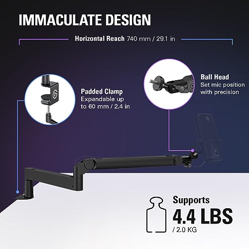 Elgato Wave Mic Arm Low Profile Microphone Boom Arm | Sits below shoulder line, 360-degree rotation, Magnetic cable channels, All-metal build, Fully adjustable mount - style: Low Profile