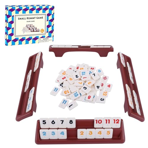 Offelec 106 Rummy Tiles Set with 4 Double Tile Holders - Compact Travel Size Rummy Cube Games, Classic Rummy Game for Adults, Kids & Family Game Night - 2-4 Players Board Games ﻿ - color: Mini Size Rummy Cube