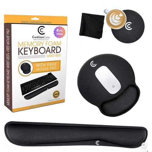 4pc Wrist Rests for Keyboard and Mouse Pad Set - Memory Foam Cushion, Black - Ergonomic Wrists Hand Arm Rest Support for Laptop Computer Desk and Gaming - Carpal Tunnel Syndrome Relief - style: Original