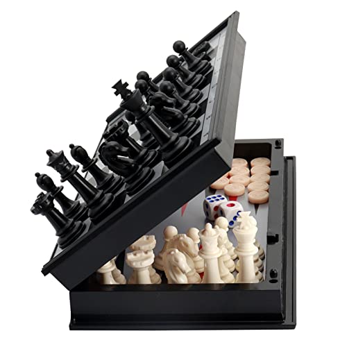 KAILE 10" Magnetic Chess Sets for Kids & Adults - 3 in 1 Travel Chess Checkers Backgammon Set with Folding Case - Portable Elastic Bag - size: 10"