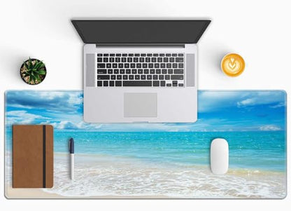 Desk Mat, Beaches Sunny Day Extended Gaming Mouse Pad Large, 31.5"x11.8" Big Mouse Pad with Non-Slip Base and Stitched Edge, Long Computer Keyboard Mouse Mat for Home Office Work - color: Beaches Sunny Day