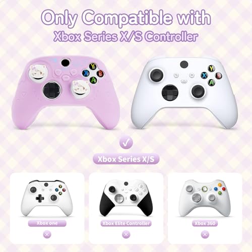 GeekShare Protective Skin Grips Set Compatible with Xbox Series X/S Controller, Sweet Purple Silicone Cover Case for Xbox Controller with 2 Thumb Grip Caps and 2 Stickers - Mikko