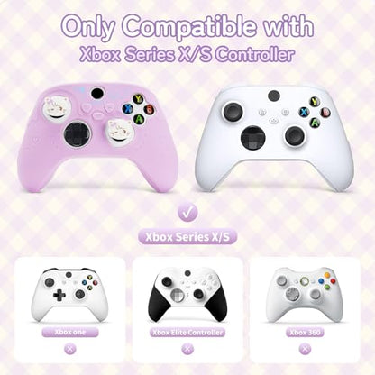 GeekShare Protective Skin Grips Set Compatible with Xbox Series X/S Controller, Sweet Purple Silicone Cover Case for Xbox Controller with 2 Thumb Grip Caps and 2 Stickers - Mikko