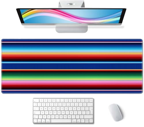 Desk Pad, XL Extended Large Gaming Mouse Pad 31.5 x 11.8 Inch, Waterproof Mousepad with Stitched Edge, Non-Slip Computer Keyboard Laptop Mat for Women Men Office Work, Mexican Fabric Pattern - color: Mexican Fabric Pattern