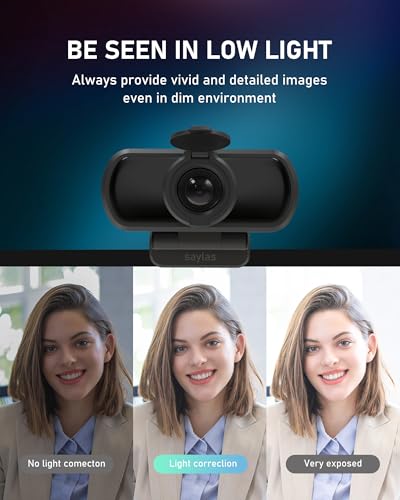 saylas 2.5K Webcam for PC with Microphone, Noise Cancellation, 110 FOV, USB Web Cam, Privacy Cover and Tripod, Plug&Play Computer Camera for Laptop, Desktop, Mac, Zoom, Skype - color: 2.5K/110°FOV