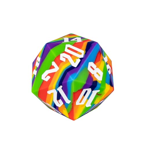 55mm Silicone D20 DND Dice, Large D20 Single 20 Sided D&D Dice | Soft & Comfortable Touch, Perfect Bouncer, Gift Box, Compatible with Dungeons and Dragons RPG Bar Pub Club Party Games - color: Rainbow
