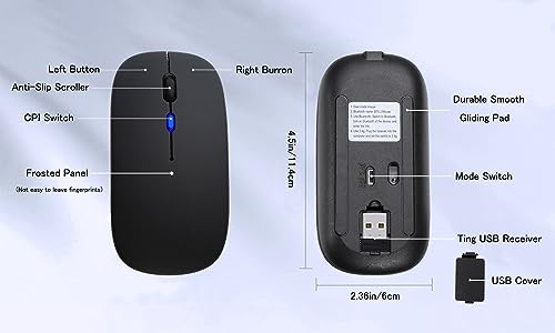 AIKOKOK Wireless Bluetooth Mouse, Rechargeable, Dual Mode Bluetooth 5.2 & 2.4G USB, LED Lights, Slim, Silent, Portable Computer Mouse for Laptop, PC, MacBook, iPad, Tablet (Black) - color: Black