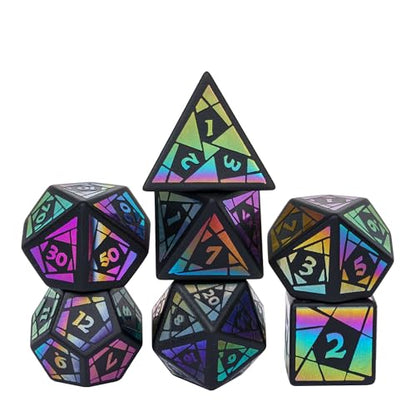 UDIXI Obsidian Gemstone Dice Set Stone DND Dice Rainbow for Tabletop Games | Natural Stone, Premium Gift Box, DM Gift, for Dungeons and Dragons Role Playing Games - color: Obsidian (Colorful Pattern)