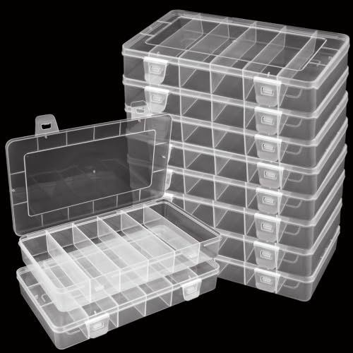 10 Pcs Clear Tackle Box Organizer, Small Tackle Box, Transparent 8.2 x 4.6 x 1.3 in Plastic Storage Cases for Fishing Gear, Beads, Screws and Crafts