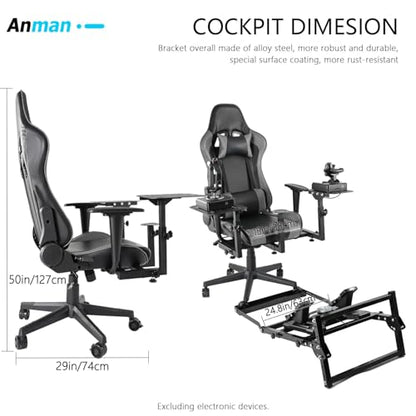 Anman X56 Flight Simulator Cockpit with Pedal Support, Joystick and Hotas Chair Mount Fit for Thrustmaster A10C Hotas Warthog, for Logitech X52, Multifunctional Game Chair (Electronics Not Included)