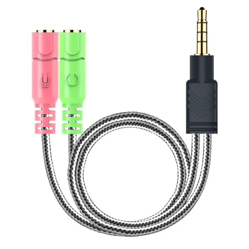 MillSO Headphone Mic Splitter, 3.5mm Headset Adapter (Microphone + Audio) 2 TRS Female to TRRS Male CTIA Stereo Jack Y Cable Compatible for Dual-Plug Gaming Headset to Xbox, PS4, Phone, Laptop, PC - size: 1 Pack / 0.6 Feet