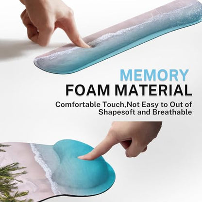 Ergonomic Mouse Pad Set with Wrist Rest, Ocean Blue | Summer Beach Non-Slip Rubber Base Wrist Cushion Support and Coasters Mousepad with Wrist Support for Computer Keyboard - color: Blue Ocean