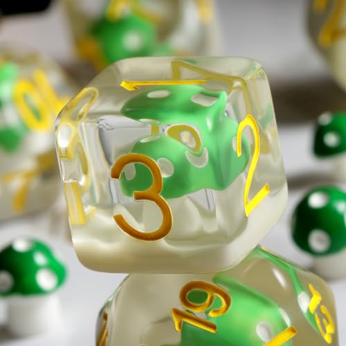 Mushrooms D&D Dice, DNDND 7PCS Resin DND Dice with Velvet Bag for Dungeons and Dragons Role Playing Games and Tabletop Games（Green Mushrooms - color: Mushroom Green