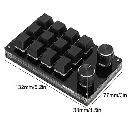 One Handed Macro Mechanical Keyboard Portable USB Mini 12 Key Multifunction DIY Programmable Keypad with Knob for Office Gaming Lab(Black)
