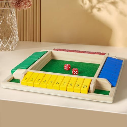AMEROUS Shut The Box Dice Game-12 inches-Colorful Design-1-4 Players-12 Dice-Gift Package, Classic 4 Sided Wooden Board Game for Adults Kids, Classics Board Game