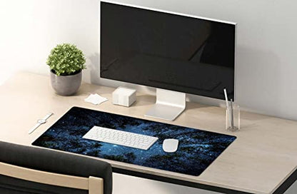 SSOIU The Milky Way and The Trees Mouse Pad 35.5 X 15.7 Inch XXL Night Sky Full Desk Mousepad Extended Large Non-Slip Rubber Base Waterproof Big Keyboard Mat with Stitched Edges for Gaming and Office - color: Night Sky and Trees