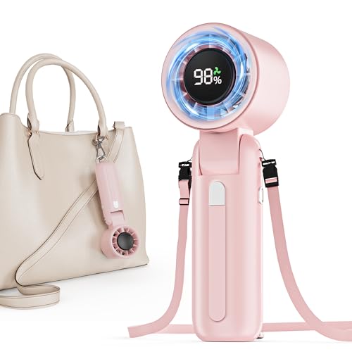 AI Handheld Fan Turbo, 100-Speed Portable Fan Rechargeable, Mini Fan with 12800 RPM Strong Airflow, Foldable 4-in-1 Personal Fan for Travel, Camping, Beach & Office, USB-C & Lightweight & Quiet - color: Pink