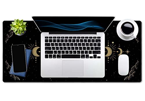 SSOIU Moon Phase Desk Mat, XXL Gold Moon Cycle Lunar Chart, Stars Horoscope Zodiac Extended Gaming Mouse Pad (35.5x15.7 in), Large Rubber Base - color: Moon Phase