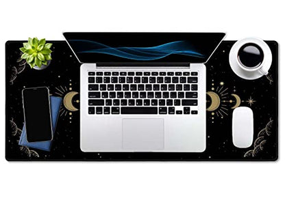 SSOIU Moon Phase Desk Mat, XXL Gold Moon Cycle Lunar Chart, Stars Horoscope Zodiac Extended Gaming Mouse Pad (35.5x15.7 in), Large Rubber Base - color: Moon Phase