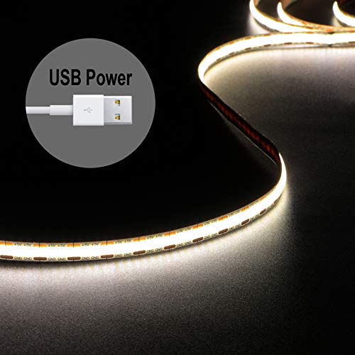dephen 5V USB LED Light Strip 4.9ft, 4000K Daylight Under Cabinet Lighting | Soft Dotless COB String, Flexible and Cuttable, CRI 90, Sticky Plug in Tape for TV Backlight, Mirror, Bedroom, Computer, DIY - size: 4.92ft-4000K-USB