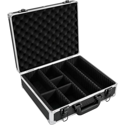 Aluminum Storage Case with Adjustable Dividers, Multi-Function Lockable Storage Carrying Case for Graded Card, Barber Tools, Makeup Tools, etc (Large) ﻿ - size: L 15'' X W 13' X H 5''