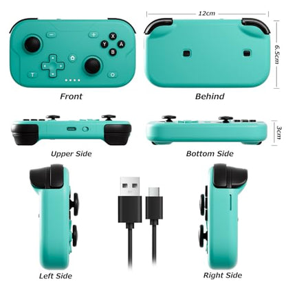 XPT Portable Mini Controller for Nintendo Switch 2/Switch 1/PC/iOS/Android/Steamdeck, Joystick Lift and Down Design,Wireless Bluetooth & Wired Gamepad with Turbo Function, 6-Axis Gyro, HD Vibration & 3D Joysticks, Home Button Wake-Up (green) - color: Gree