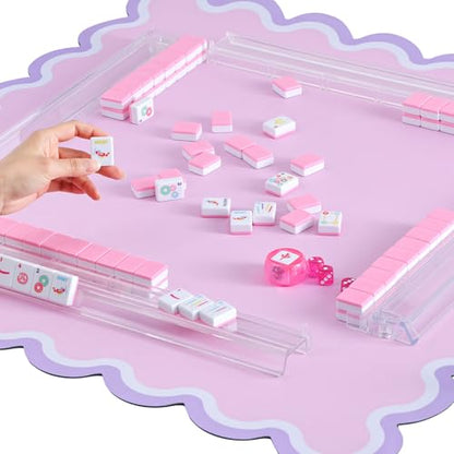 160 Pink American Printed Mahjong Game Set with Carrying Bag and Accessories, 1.2’’ Mahjong Tile Set - style: 2-Pink