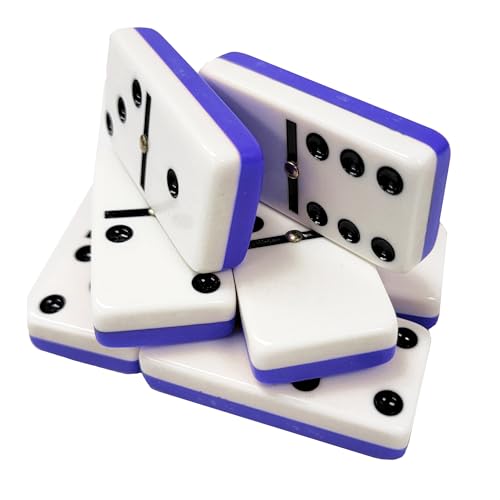 Marion Domino Double Six Two Tone Blue & White Jumbo Tournament Professional Size with Spinners in Dovetail Sheesham Wood Box. - color: Two Tone Blue-white
