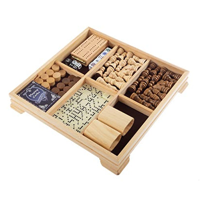 Board Game Set - Deluxe 7-in-1 Classic Board Games - Wood Gaming Center with Storage - Chess, Backgammon, Dominos, Checkers, Dice Set, Cribbage Board, and Playing Cards by Trademark Games - style: 7-in-1 Deluxe