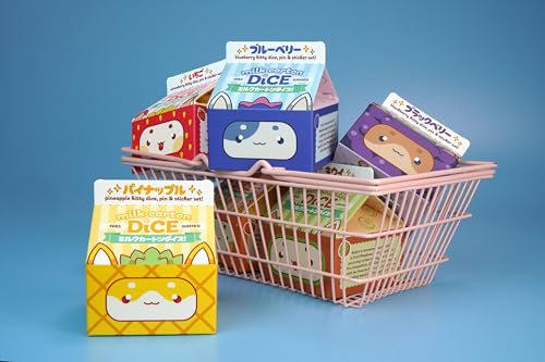 1985 Games BlackBerry Kawaii Cat Dice Set – Milk Carton-Inspired Dice for DND | TTRPGs & Tabletop Roleplaying - color: Blackberry