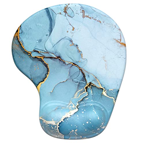Hsurbtra Ergonomic Mouse Pad with Wrist Rest Support, Gel Mouse Pads with Non-Slip PU Base, Pain Relief Memory Foam Computer Mat, Cute Office Supplies Desk Decro Accessories, Blue Marble - color: Blue Marble-03, size: Normal