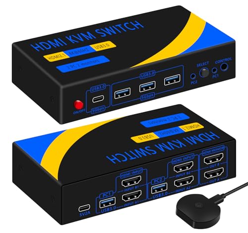 DP HDMI KVM Switch 2 Monitors 2 Computers Display Port | 8K@60HZ, DP and HDMI KVM Switches,USB3.0 with USB C - size: 2 PC 2 Monitor-8K Black