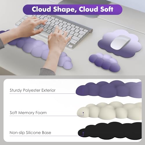 MoKo Cloud Wrist Rest for Keyboard and Mouse with Mouse Pad, Purple | Ergonomic Cloud Arm Keyboard Wrist Rest with Mouse Rest Wrist Pad, Durable Polyester, For Office, Gaming, Computer, Laptop - color: Gradient Purple